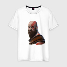 Мужская футболка хлопок с принтом Kratos в Екатеринбурге, 100% хлопок | прямой крой, круглый вырез горловины, длина до линии бедер, слегка спущенное плечо. | godofwar | kratos | кратос