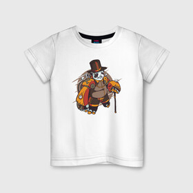 Детская футболка хлопок с принтом Стимпанк Панда в Екатеринбурге, 100% хлопок | круглый вырез горловины, полуприлегающий силуэт, длина до линии бедер | panda | steam | steampunk | панда | панды | робот | стим | стимпанк