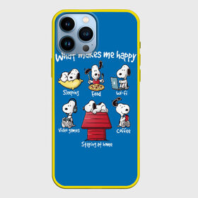 Чехол для iPhone 13 Pro Max с принтом Что делает меня счастливым в Екатеринбурге,  |  | happy | makes | me | peanuts | snoopy | what | арахис | вудсток | пес | сабака | снупи | собака | чарли браун | щенок