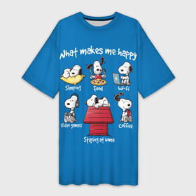 Платье-футболка 3D с принтом Что делает меня счастливым в Екатеринбурге,  |  | happy | makes | me | peanuts | snoopy | what | арахис | вудсток | пес | сабака | снупи | собака | чарли браун | щенок