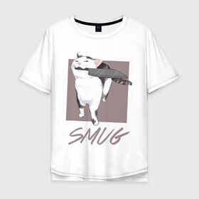 Мужская футболка хлопок Oversize с принтом Smug Cat в Екатеринбурге, 100% хлопок | свободный крой, круглый ворот, “спинка” длиннее передней части | cat | cats | knife | meme | картинки | котики | коты | кошки | мемы | прикольное