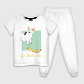 Детская пижама хлопок с принтом Banana Cat в Екатеринбурге, 100% хлопок |  брюки и футболка прямого кроя, без карманов, на брюках мягкая резинка на поясе и по низу штанин
 | cat | meme | picture | банан | картинки | кот | котики | коты | кошки | мем | прикольные