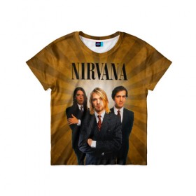 Детская футболка 3D с принтом Nirvana в Екатеринбурге, 100% гипоаллергенный полиэфир | прямой крой, круглый вырез горловины, длина до линии бедер, чуть спущенное плечо, ткань немного тянется | Тематика изображения на принте: 90 | alternative | crimson | david grohl | foo fighters | grunge | kurt cobain | music | nirvana | rip | rock | smile | гранж | группа | девяностые | курт кобейн | музыка | нирвана | рок