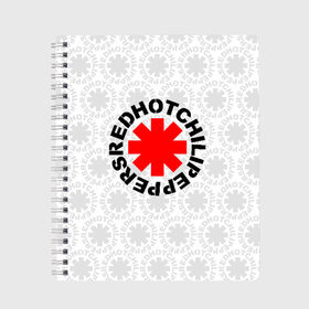 Тетрадь с принтом RED HOT CHILI PEPPERS в Екатеринбурге, 100% бумага | 48 листов, плотность листов — 60 г/м2, плотность картонной обложки — 250 г/м2. Листы скреплены сбоку удобной пружинной спиралью. Уголки страниц и обложки скругленные. Цвет линий — светло-серый
 | Тематика изображения на принте: red hot chili peppers | rhcp | рхчп
