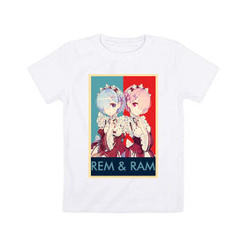 Детская футболка хлопок с принтом Рем и Рам в Екатеринбурге, 100% хлопок | круглый вырез горловины, полуприлегающий силуэт, длина до линии бедер | Тематика изображения на принте: аниме | горничная | рам | ре зеро | рем