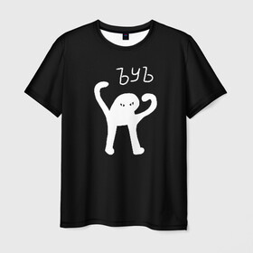 Мужская футболка 3D с принтом ЪУЪ в Екатеринбурге, 100% полиэфир | прямой крой, круглый вырез горловины, длина до линии бедер | cursed cat | meme | truxkot19 | мем с котом | мемы | прикол | съука | черный кот | ъуъ съука | юмор