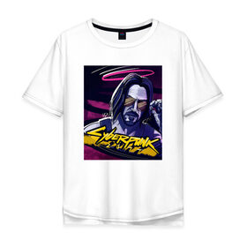 Мужская футболка хлопок Oversize с принтом Cyberpunk 2077 Киану Ривз в Екатеринбурге, 100% хлопок | свободный крой, круглый ворот, “спинка” длиннее передней части | cyberpunk 2077 | hacker | hacknet | арт | взлом | киберпанк | программист | хакер