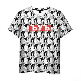 Мужская футболка 3D с принтом ЪУЪ в Екатеринбурге, 100% полиэфир | прямой крой, круглый вырез горловины, длина до линии бедер | cursed cat | meme | pattern | truxkot19 | мем с котом | мемы | паттерн | прикол | съука | черный кот | ъуъ съука | юмор
