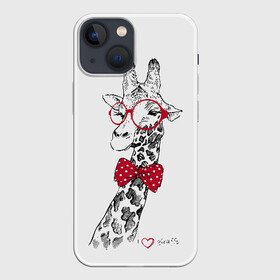 Чехол для iPhone 13 mini с принтом Жираф в Екатеринбурге,  |  | animal | bow tie | cool | giraffe | gray | red | white | белый | галстук  бабочка | животное | жираф | красный | очки | прикольный | серый