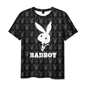 Мужская футболка 3D с принтом Bad boy в Екатеринбурге, 100% полиэфир | прямой крой, круглый вырез горловины, длина до линии бедер | bad boy | bite | bow tie | broken | cool | ear | fighter | logo | man | playboy | rabbit | sign | symbol | white | белый | битый | боец | галстук бабочка | знак | кролик | логотип | любовь | мальчик | мужчина | откушенное | прикольный | сим