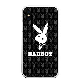 Чехол для iPhone XS Max матовый с принтом Bad boy в Екатеринбурге, Силикон | Область печати: задняя сторона чехла, без боковых панелей | bad boy | bite | bow tie | broken | cool | ear | fighter | logo | man | playboy | rabbit | sign | symbol | white | белый | битый | боец | галстук бабочка | знак | кролик | логотип | любовь | мальчик | мужчина | откушенное | прикольный | сим