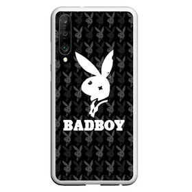 Чехол для Honor P30 с принтом Bad boy в Екатеринбурге, Силикон | Область печати: задняя сторона чехла, без боковых панелей | bad boy | bite | bow tie | broken | cool | ear | fighter | logo | man | playboy | rabbit | sign | symbol | white | белый | битый | боец | галстук бабочка | знак | кролик | логотип | любовь | мальчик | мужчина | откушенное | прикольный | сим