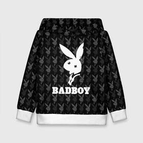 Детская толстовка 3D с принтом Bad boy в Екатеринбурге, 100% полиэстер | двухслойный капюшон со шнурком для регулировки, мягкие манжеты на рукавах и по низу толстовки, спереди карман-кенгуру с мягким внутренним слоем | Тематика изображения на принте: bad boy | bite | bow tie | broken | cool | ear | fighter | logo | man | playboy | rabbit | sign | symbol | white | белый | битый | боец | галстук бабочка | знак | кролик | логотип | любовь | мальчик | мужчина | откушенное | прикольный | сим