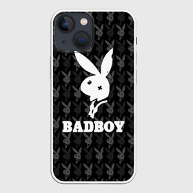 Чехол для iPhone 13 mini с принтом Bad boy в Екатеринбурге,  |  | bad boy | bite | bow tie | broken | cool | ear | fighter | logo | man | playboy | rabbit | sign | symbol | white | белый | битый | боец | галстук бабочка | знак | кролик | логотип | любовь | мальчик | мужчина | откушенное | прикольный | сим