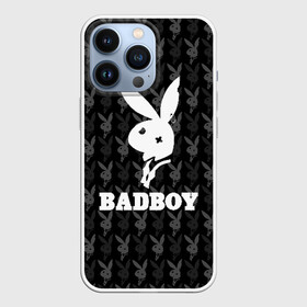 Чехол для iPhone 13 Pro с принтом Bad boy в Екатеринбурге,  |  | bad boy | bite | bow tie | broken | cool | ear | fighter | logo | man | playboy | rabbit | sign | symbol | white | белый | битый | боец | галстук бабочка | знак | кролик | логотип | любовь | мальчик | мужчина | откушенное | прикольный | сим