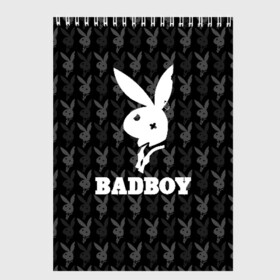 Скетчбук с принтом Bad boy в Екатеринбурге, 100% бумага
 | 48 листов, плотность листов — 100 г/м2, плотность картонной обложки — 250 г/м2. Листы скреплены сверху удобной пружинной спиралью | bad boy | bite | bow tie | broken | cool | ear | fighter | logo | man | playboy | rabbit | sign | symbol | white | белый | битый | боец | галстук бабочка | знак | кролик | логотип | любовь | мальчик | мужчина | откушенное | прикольный | сим