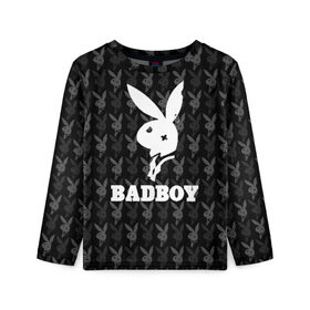 Детский лонгслив 3D с принтом Bad boy в Екатеринбурге, 100% полиэстер | длинные рукава, круглый вырез горловины, полуприлегающий силуэт
 | Тематика изображения на принте: bad boy | bite | bow tie | broken | cool | ear | fighter | logo | man | playboy | rabbit | sign | symbol | white | белый | битый | боец | галстук бабочка | знак | кролик | логотип | любовь | мальчик | мужчина | откушенное | прикольный | сим