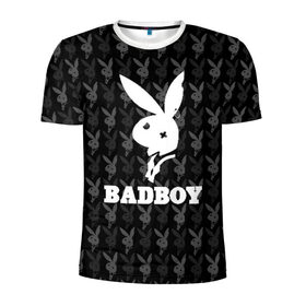 Мужская футболка 3D спортивная с принтом Bad boy в Екатеринбурге, 100% полиэстер с улучшенными характеристиками | приталенный силуэт, круглая горловина, широкие плечи, сужается к линии бедра | bad boy | bite | bow tie | broken | cool | ear | fighter | logo | man | playboy | rabbit | sign | symbol | white | белый | битый | боец | галстук бабочка | знак | кролик | логотип | любовь | мальчик | мужчина | откушенное | прикольный | сим