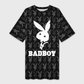 Платье-футболка 3D с принтом Bad boy в Екатеринбурге,  |  | bad boy | bite | bow tie | broken | cool | ear | fighter | logo | man | playboy | rabbit | sign | symbol | white | белый | битый | боец | галстук бабочка | знак | кролик | логотип | любовь | мальчик | мужчина | откушенное | прикольный | сим