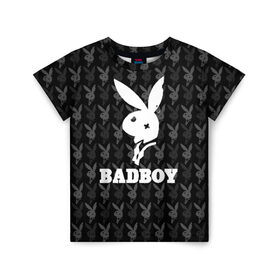 Детская футболка 3D с принтом Bad boy в Екатеринбурге, 100% гипоаллергенный полиэфир | прямой крой, круглый вырез горловины, длина до линии бедер, чуть спущенное плечо, ткань немного тянется | bad boy | bite | bow tie | broken | cool | ear | fighter | logo | man | playboy | rabbit | sign | symbol | white | белый | битый | боец | галстук бабочка | знак | кролик | логотип | любовь | мальчик | мужчина | откушенное | прикольный | сим