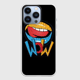 Чехол для iPhone 13 Pro с принтом Wow в Екатеринбурге,  |  | Тематика изображения на принте: blue | dots | lips | pop art | red | teeth | tongue | white | yellow | белый | губы | желтый | зубы | красный | поп  арт | точки | язык