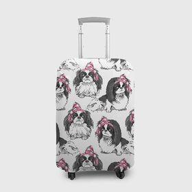 Чехол для чемодана 3D с принтом Японские хины в Екатеринбурге, 86% полиэфир, 14% спандекс | двустороннее нанесение принта, прорези для ручек и колес | Тематика изображения на принте: animal | bow | cute | dog | funny | gentle | gray | heart | muzzle | pink | white | бант | белый | животное | забавный | милый | нежный | розовый | сердце | серый | собака