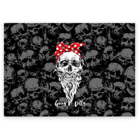 Поздравительная открытка с принтом Going dotty в Екатеринбурге, 100% бумага | плотность бумаги 280 г/м2, матовая, на обратной стороне линовка и место для марки
 | bandana | beard | black | cool | going dotty | red | skull | white | бандана | белый | борода | красный | прикольный | череп | черный