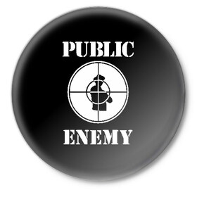 Значок с принтом PE в Екатеринбурге,  металл | круглая форма, металлическая застежка в виде булавки | public enemy | rap | реп | рэп
