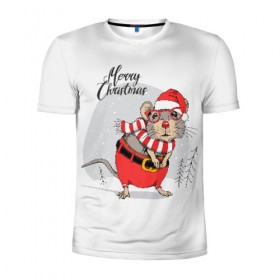 Мужская футболка 3D спортивная с принтом Merry Christmas в Екатеринбурге, 100% полиэстер с улучшенными характеристиками | приталенный силуэт, круглая горловина, широкие плечи, сужается к линии бедра | 