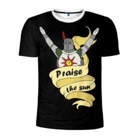 Мужская футболка 3D спортивная с принтом Praise the sun в Екатеринбурге, 100% полиэстер с улучшенными характеристиками | приталенный силуэт, круглая горловина, широкие плечи, сужается к линии бедра | dark souls 3 | дарк соулс | темные души
