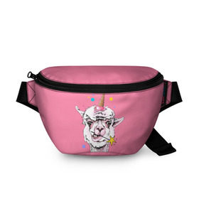 Поясная сумка 3D с принтом Hello llamacorn в Екатеринбурге, 100% полиэстер | плотная ткань, ремень с регулируемой длиной, внутри несколько карманов для мелочей, основное отделение и карман с обратной стороны сумки застегиваются на молнию | Тематика изображения на принте: alpaca | animal | carnival | cool | cup | head | horn | ice cream | llama | look | pink | slogan | star | unicorn | waffle | альпака | вафельный | взгляд | голова | единорог | животное | звезда | карнавал | лама | мороженое | привет | прикольный | р