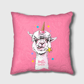 Подушка 3D с принтом Hello llamacorn в Екатеринбурге, наволочка – 100% полиэстер, наполнитель – холлофайбер (легкий наполнитель, не вызывает аллергию). | состоит из подушки и наволочки. Наволочка на молнии, легко снимается для стирки | alpaca | animal | carnival | cool | cup | head | horn | ice cream | llama | look | pink | slogan | star | unicorn | waffle | альпака | вафельный | взгляд | голова | единорог | животное | звезда | карнавал | лама | мороженое | привет | прикольный | р