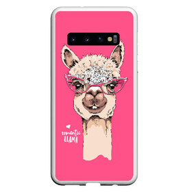 Чехол для Samsung Galaxy S10 с принтом Romantic llama в Екатеринбурге, Силикон | Область печати: задняя сторона чехла, без боковых панелей | alpaca | animal | cool | flowers | head | heart | inscription | llama | look | pink | romance | альпака | взгляд | голова | животное | лама | любовь | надпись | очки | прикольный | розовые | романтика | сердце | цветы