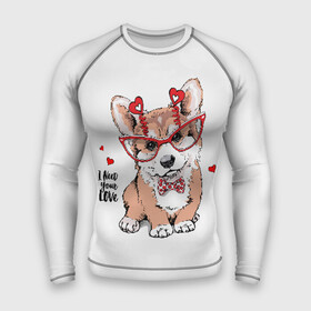 Мужской рашгард 3D с принтом I need your love в Екатеринбурге,  |  | animal | bow | bow tie | breed | cute | dog | funny | hearts | i need your love | polka dot | puppy | red | the inscription | white | бант | белый | вельш корги пемброк | галстук бабочка | горошек | животное | забавный | красный | любовь | милый | м