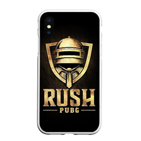 Чехол для iPhone XS Max матовый с принтом Rush PUBG в Екатеринбурге, Силикон | Область печати: задняя сторона чехла, без боковых панелей | asia | battle | chicken | dinner | duo | epic | guide | lucky | map | miramar | mortal | pro | royale | solo | winner | битва | лут | пабг | пубг | стрим | топ