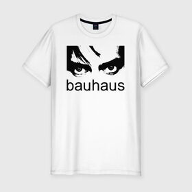 Мужская футболка премиум с принтом Bauhaus в Екатеринбурге, 92% хлопок, 8% лайкра | приталенный силуэт, круглый вырез ворота, длина до линии бедра, короткий рукав | bauhaus | goth | gothic | peter murphy | punk | rock | альтернатива | баухаус | баухус | бахус | бухус | готика | готичная | готичный | готы | панк | питер мерфи | пост панк | рок | хардрок