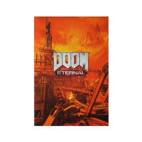 Обложка для паспорта матовая кожа с принтом DOOM ETERNAL в Екатеринбурге, натуральная матовая кожа | размер 19,3 х 13,7 см; прозрачные пластиковые крепления | 