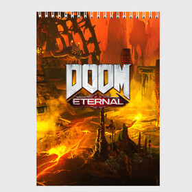 Скетчбук с принтом DOOM ETERNAL в Екатеринбурге, 100% бумага
 | 48 листов, плотность листов — 100 г/м2, плотность картонной обложки — 250 г/м2. Листы скреплены сверху удобной пружинной спиралью | doom | doom eternal | game | дум