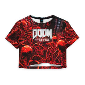 Женская футболка Cropp-top с принтом DOOM ETERNAL в Екатеринбурге, 100% полиэстер | круглая горловина, длина футболки до линии талии, рукава с отворотами | doom | doom eternal | game | дум