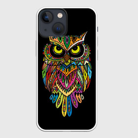 Чехол для iPhone 13 mini с принтом Сова в Екатеринбурге,  |  | art | background | big | bird | black | drawing | eyes | multicolored | owl | sight | symbol | wisdom | большие | взгляд | глаза | искусство | мудрость | птица | разноцветный | рисунок | символ | сова | филин | фон | черный