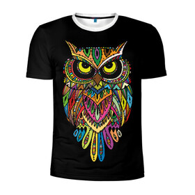 Мужская футболка 3D спортивная с принтом Сова в Екатеринбурге, 100% полиэстер с улучшенными характеристиками | приталенный силуэт, круглая горловина, широкие плечи, сужается к линии бедра | art | background | big | bird | black | drawing | eyes | multicolored | owl | sight | symbol | wisdom | большие | взгляд | глаза | искусство | мудрость | птица | разноцветный | рисунок | символ | сова | филин | фон | черный