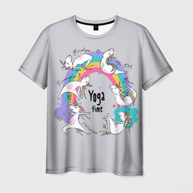 Мужская футболка 3D с принтом Yoga time в Екатеринбурге, 100% полиэфир | прямой крой, круглый вырез горловины, длина до линии бедер | animal | asana | boat | bow | children | drawing | funny | hearts | horses | inscriptio | om | rainbow | stars | triangle | unicorns | warrior | yoga | zen | асана | воин | детский | дзен | животное | забавный | звезды | йога | лодка | лошади | лук | мост