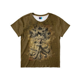 Детская футболка 3D с принтом Дерево жизни в Екатеринбурге, 100% гипоаллергенный полиэфир | прямой крой, круглый вырез горловины, длина до линии бедер, чуть спущенное плечо, ткань немного тянется | Тематика изображения на принте: 3d | 9 миров | абстракция | арт | дерево жизни | индраксиль | песочный