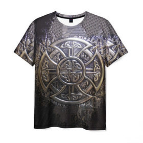 Мужская футболка 3D с принтом Кельтские узоры в Екатеринбурге, 100% полиэфир | прямой крой, круглый вырез горловины, длина до линии бедер | 3d | абстракция | арт | желтый | кельтские узоры | на металле | черный