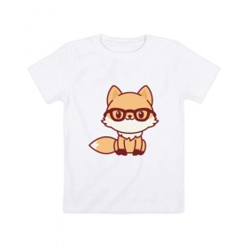 Детская футболка хлопок с принтом Лисенок в очках в Екатеринбурге, 100% хлопок | круглый вырез горловины, полуприлегающий силуэт, длина до линии бедер | Тематика изображения на принте: fox | лис | лиса | лисенок | милая | пушистик | рыжая