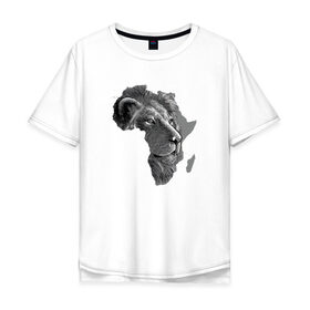 Мужская футболка хлопок Oversize с принтом King of Africa в Екатеринбурге, 100% хлопок | свободный крой, круглый ворот, “спинка” длиннее передней части | animal | the lion king | африка | взгляд | дикий | животные | зверь | клыки | континент | король | король джунглей | кошка | лев | львица | царь