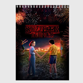 Скетчбук с принтом STRANGER THINGS в Екатеринбурге, 100% бумага
 | 48 листов, плотность листов — 100 г/м2, плотность картонной обложки — 250 г/м2. Листы скреплены сверху удобной пружинной спиралью | 011 | down | eleven | netflix | season | series | strange | stranger | things | upside | дела | дина | загадочные | монстр | монстры | одиннадцать | очень | сезон | сериал | сериалы | события | странные | ужасы