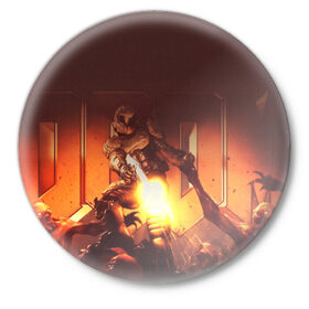 Значок с принтом DOOM в Екатеринбурге,  металл | круглая форма, металлическая застежка в виде булавки | doom | doom eternal | game | дум