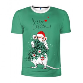 Мужская футболка 3D спортивная с принтом Merry Christmas в Екатеринбурге, 100% полиэстер с улучшенными характеристиками | приталенный силуэт, круглая горловина, широкие плечи, сужается к линии бедра | 