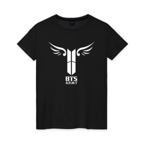 Женская футболка хлопок с принтом BTS ARMY в Екатеринбурге, 100% хлопок | прямой крой, круглый вырез горловины, длина до линии бедер, слегка спущенное плечо | bangtan boys | bts | бтс